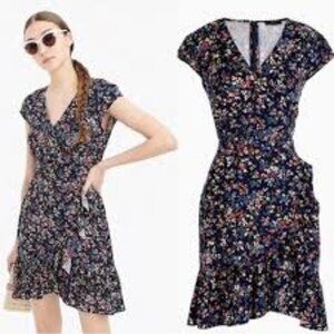 J.Crew Ruffle Front Mini Dress Faux Wrap V-Neck Floral Cap Sleeve--Tall Sizes